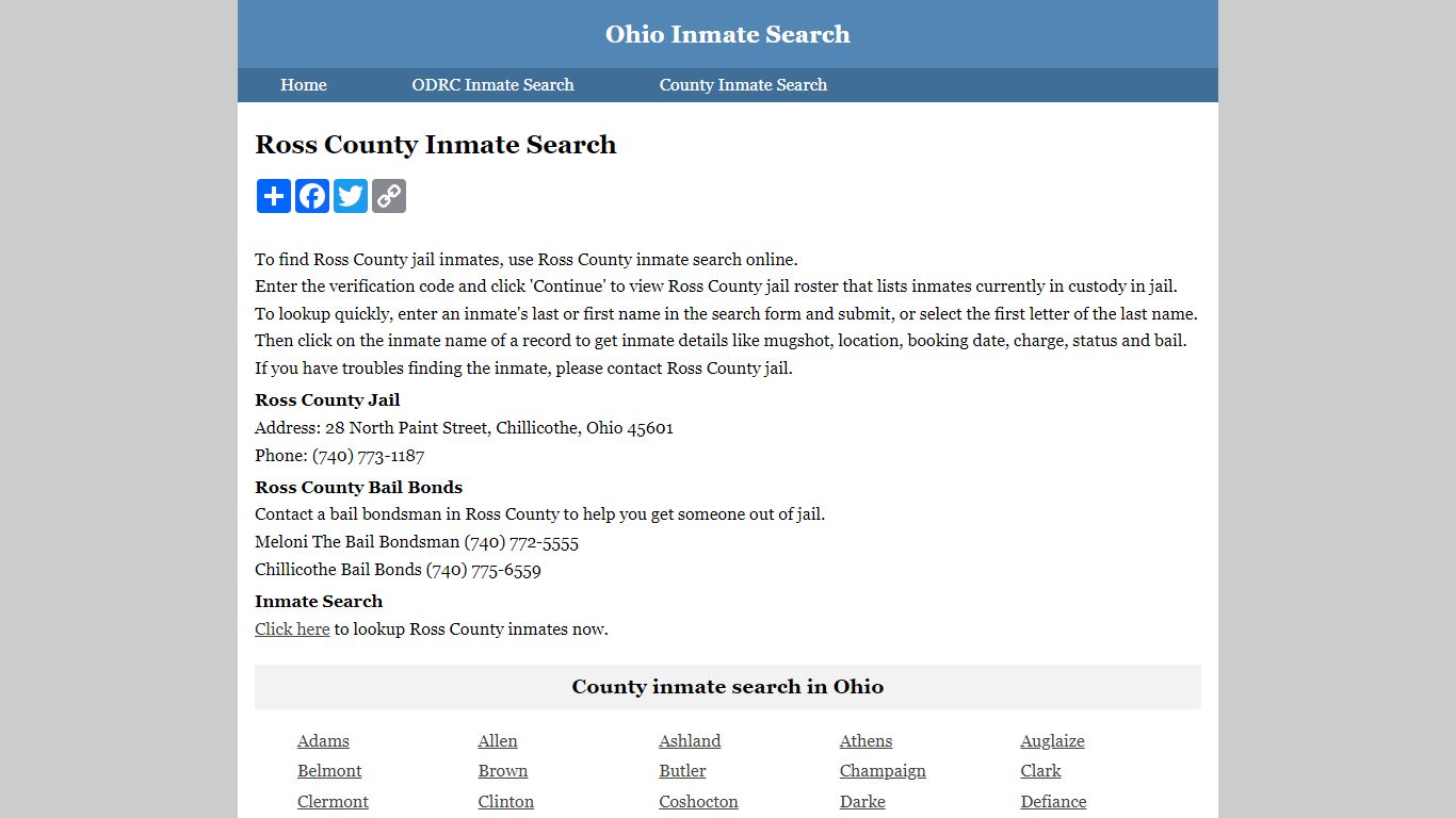 Ross County Inmate Search